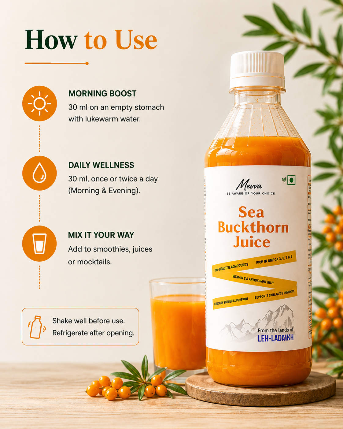 How to use MEVVA Sea Buckthorn Juice